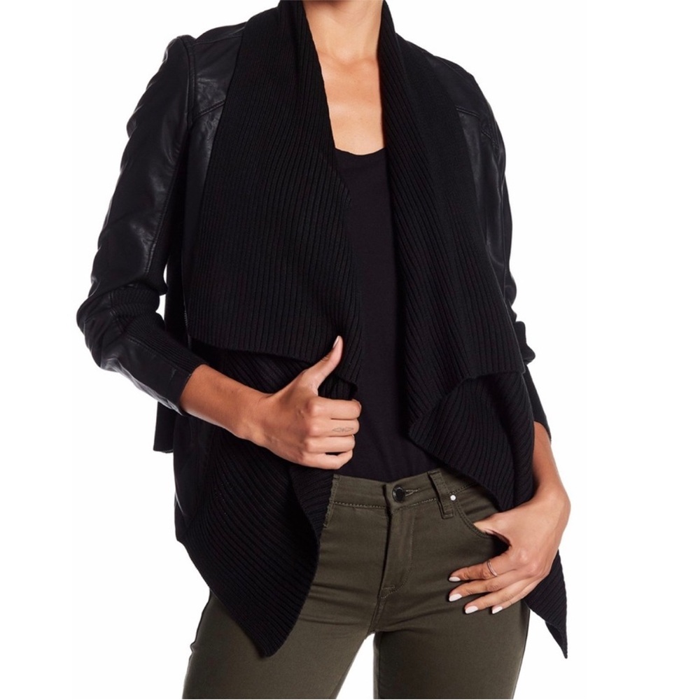 Black Draped Knit & Faux Leather Jacket